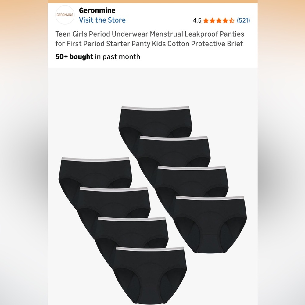 Teen Girls Black Period Underwear - Pack of 8
